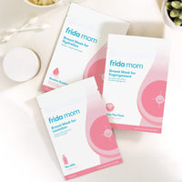 Three different packets of masks laying down. Breast mask for hydration, breast mask for engorgement, and breast mask for lactation. 1 set of two sheets in each packet. 